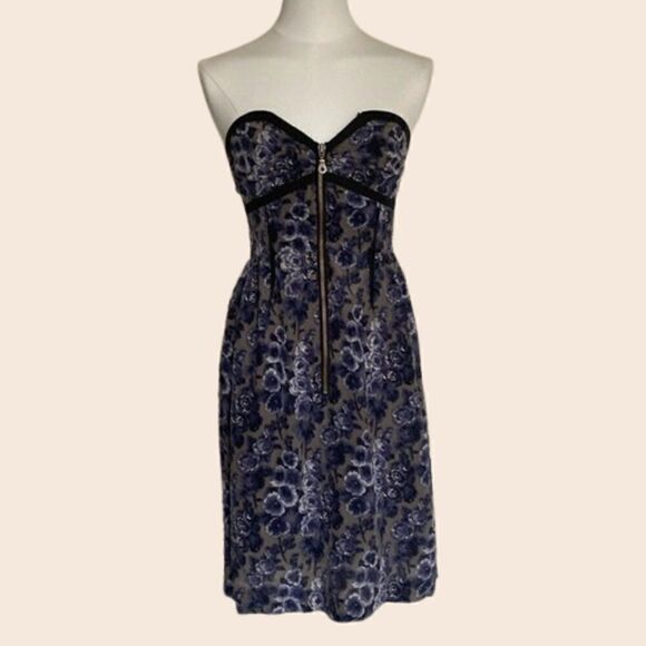 00's Vena Cava Floral Silk Strapless Corset Mini Dress Size 2 - Picture 1 of 13